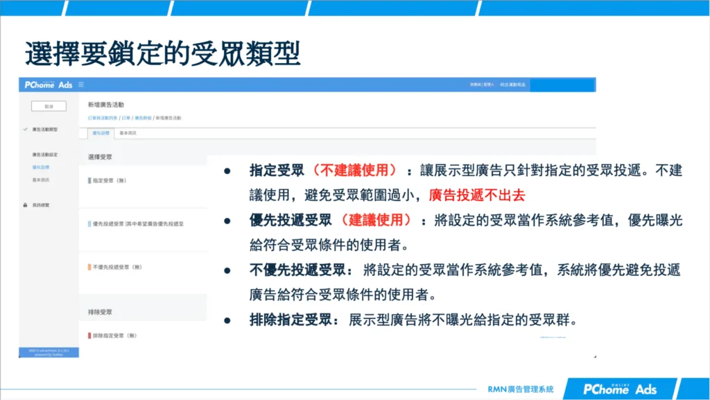 PChome RMN 展示型廣告預設受眾類型